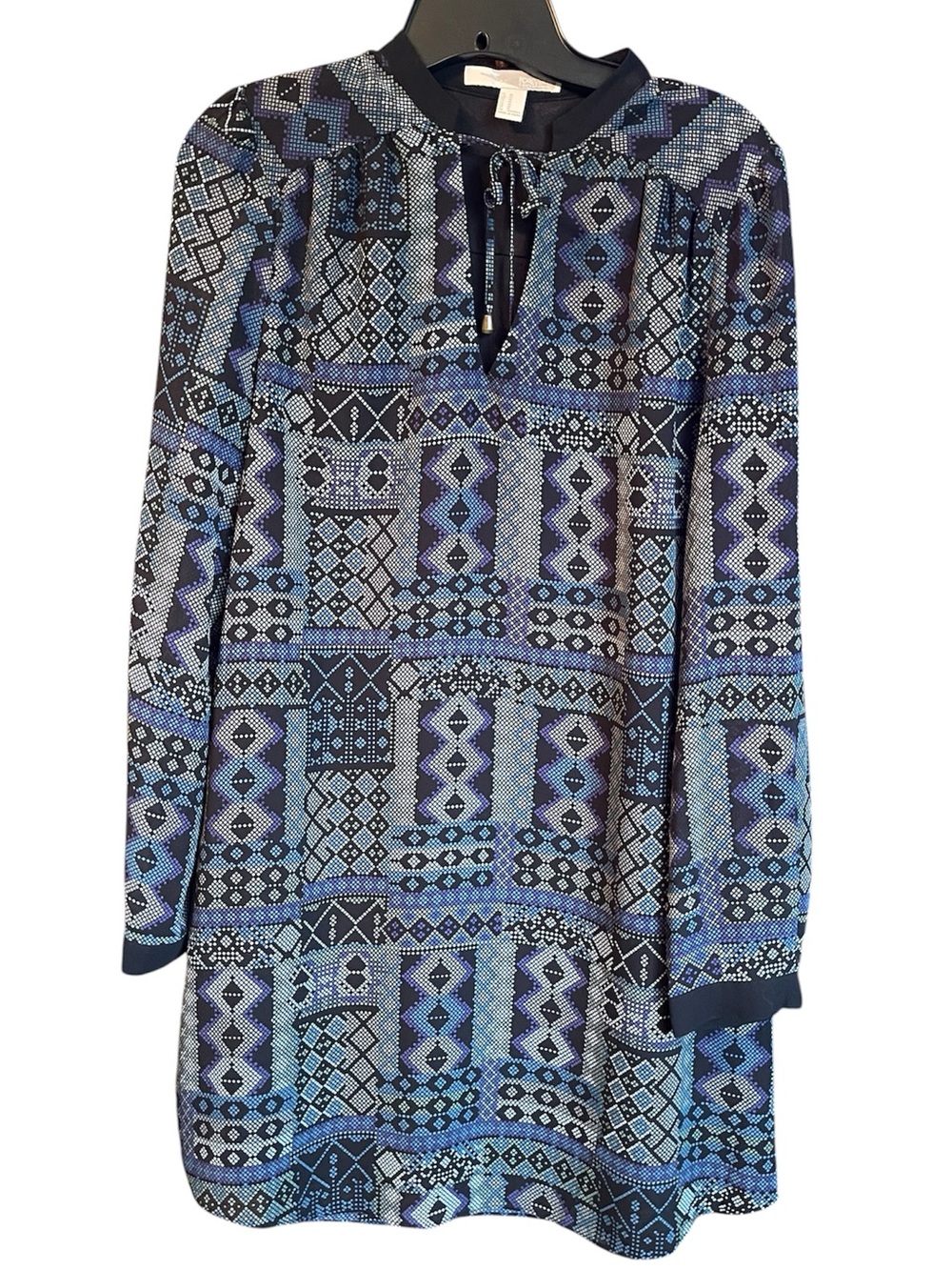 Forever 21 Blue & Navy Geometric Long Sleeve Dress Sz M